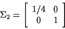 \begin{displaymath}\Sigma_2=
\left[
\begin{array}{cc}
1/4&0 \\
0&1
\end{array}\right]
\end{displaymath}